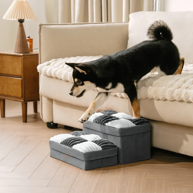 Escalier pour chien à carreaux damier amovible, fabriqué à la main, avec rangement - Marches pliables