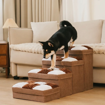 Escalier pour chien à carreaux damier amovible, fabriqué à la main, avec rangement - Marches pliables