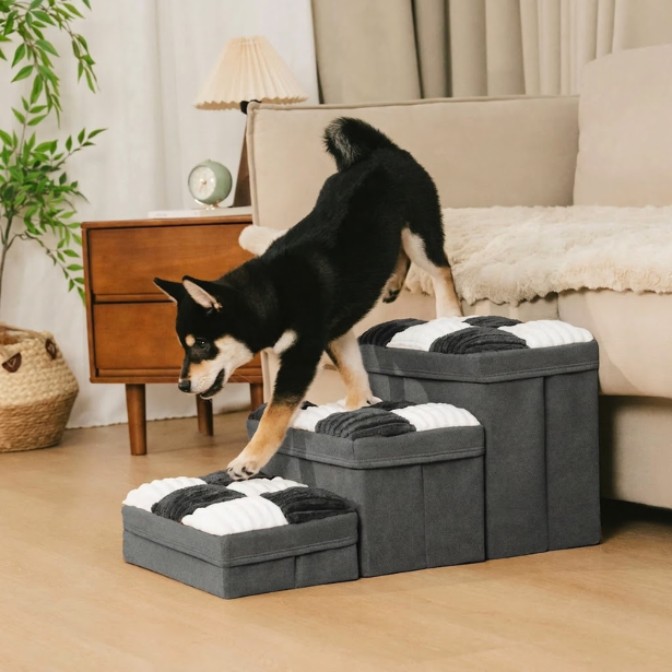 Escalier pour chien à carreaux damier amovible, fabriqué à la main, avec rangement - Marches pliables