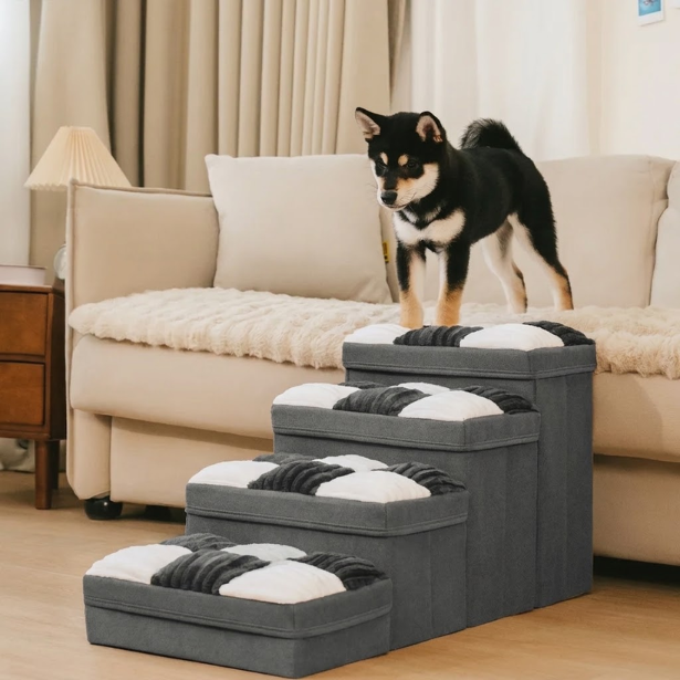 Escalier pour chien à carreaux damier amovible, fabriqué à la main, avec rangement - Marches pliables