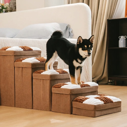 Escalier pour chien à carreaux damier amovible, fabriqué à la main, avec rangement - Marches pliables