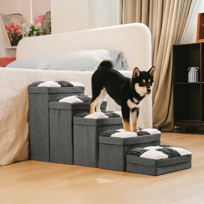 Escalier pour chien à carreaux damier amovible, fabriqué à la main, avec rangement - Marches pliables
