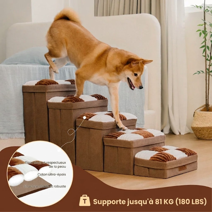 Escalier pour chien à carreaux damier amovible, fabriqué à la main, avec rangement - Marches pliables