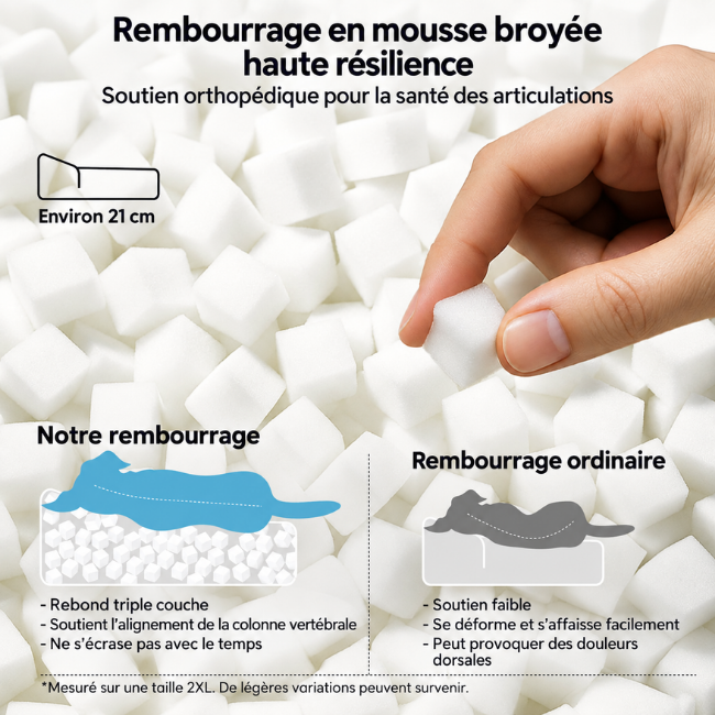 Grand coussin orthopédique extra doux et large résistant aux griffures